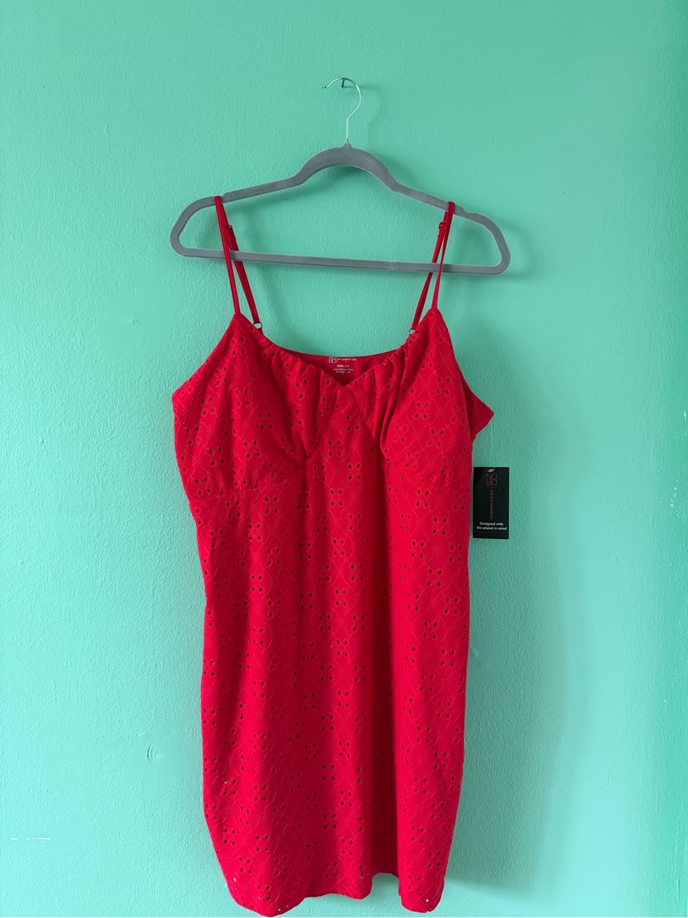 No Boundaries Red Eyelet Dress with Spaghetti Straps